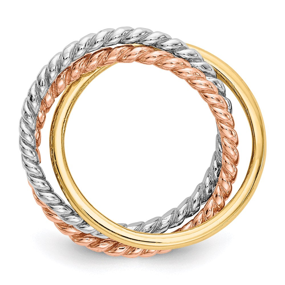 14k tri color gold rope polished 3 band interlocking ring k5787