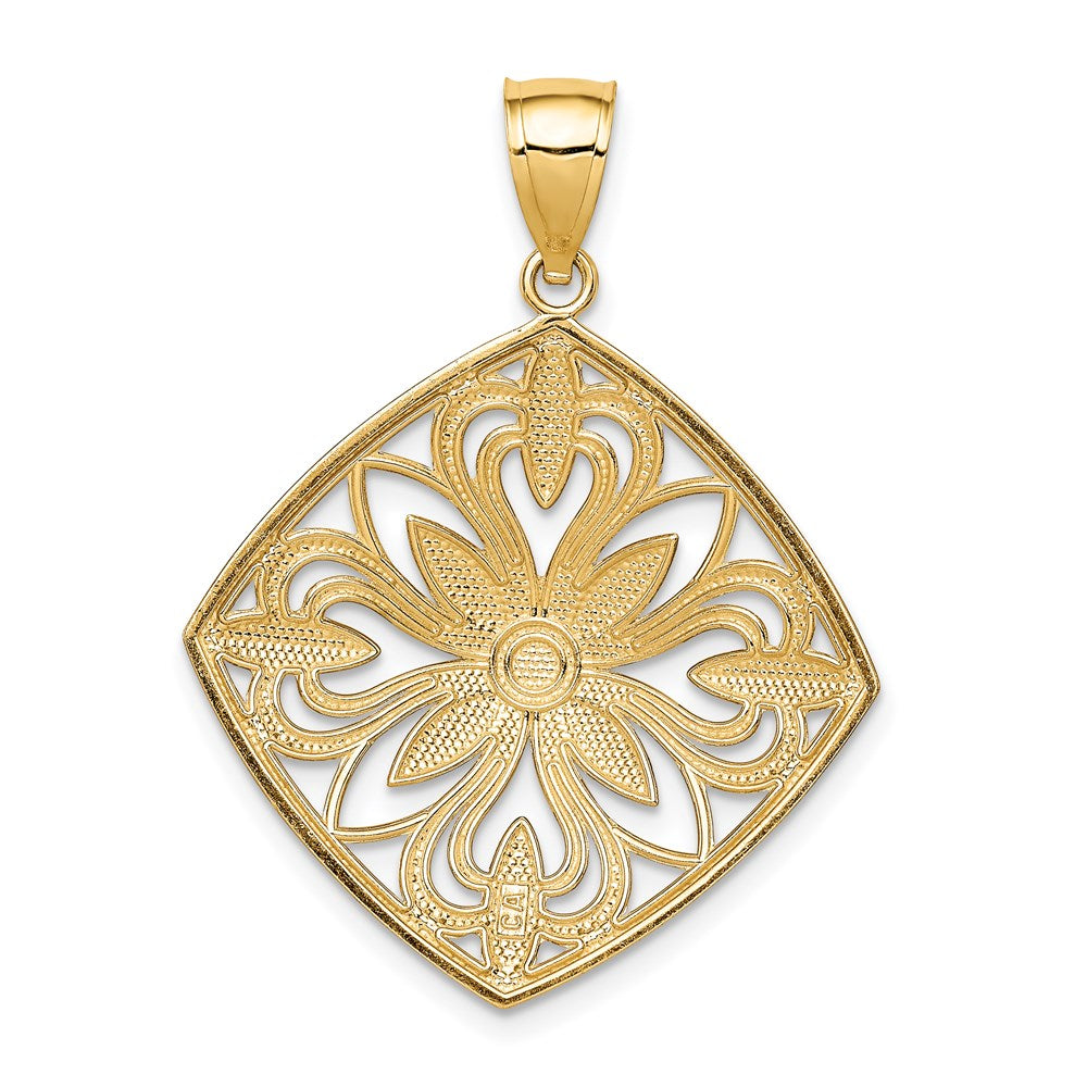 14k Yellow & Rhodium Gold w/Rhodium Diamond-cut Polished Fancy Square ...