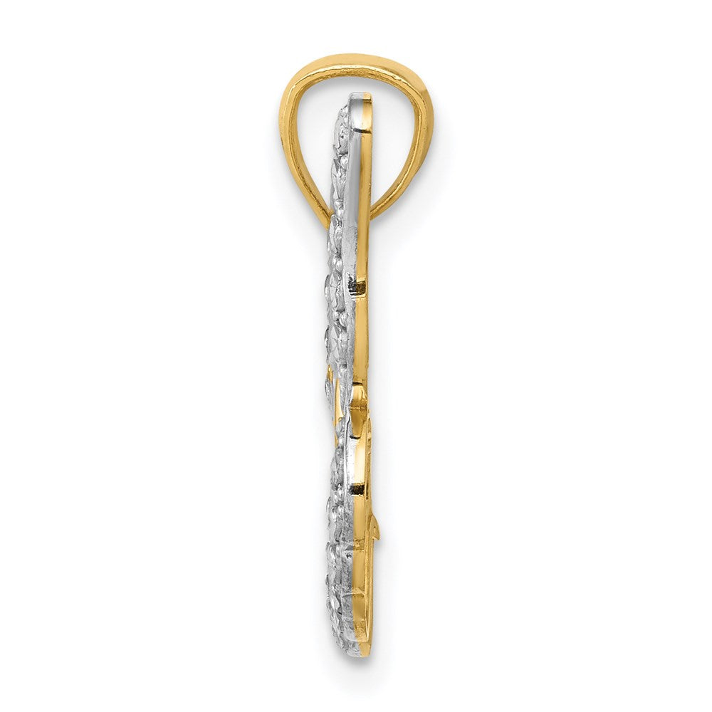 14k Yellow & Rhodium Gold w/ Rhodium Diamond-cut Polished Open Butterfly Pendant