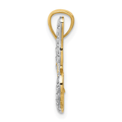 14k Yellow & Rhodium Gold w/ Rhodium Diamond-cut Polished Open Butterfly Pendant