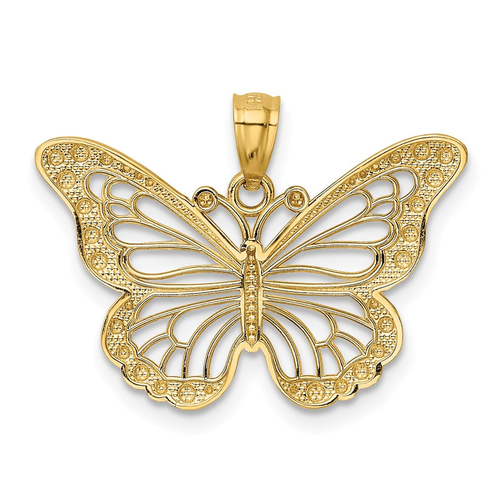 14k Yellow & Rhodium Gold w/ Rhodium Diamond-cut Polished Open Butterfly Pendant