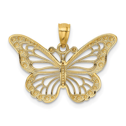 14k Yellow & Rhodium Gold w/ Rhodium Diamond-cut Polished Open Butterfly Pendant