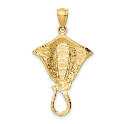 14k Yellow Gold Polished Created Blue Opal Stingray Pendant