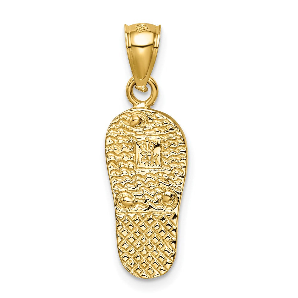 14k Yellow Gold Polished 3D w/Created White Opal Flip Flop Pendant