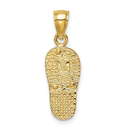 14k Yellow Gold Polished 3D w/Created White Opal Flip Flop Pendant