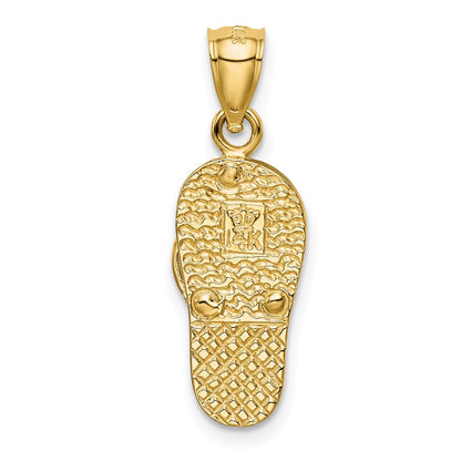 14k Yellow Gold Polished 3D w/Created Blue Opal Flip Flop Pendant