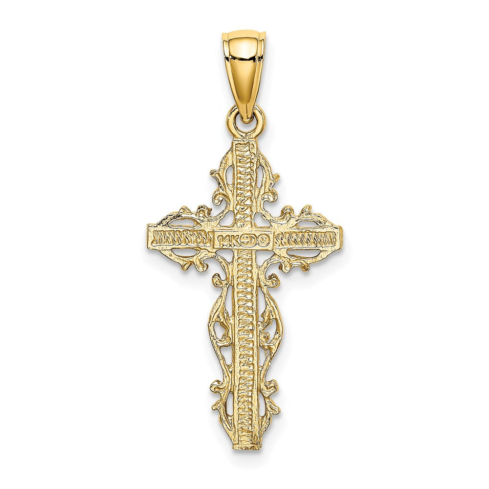 14k Yellow Gold Cross w/ Lace Trim Charm