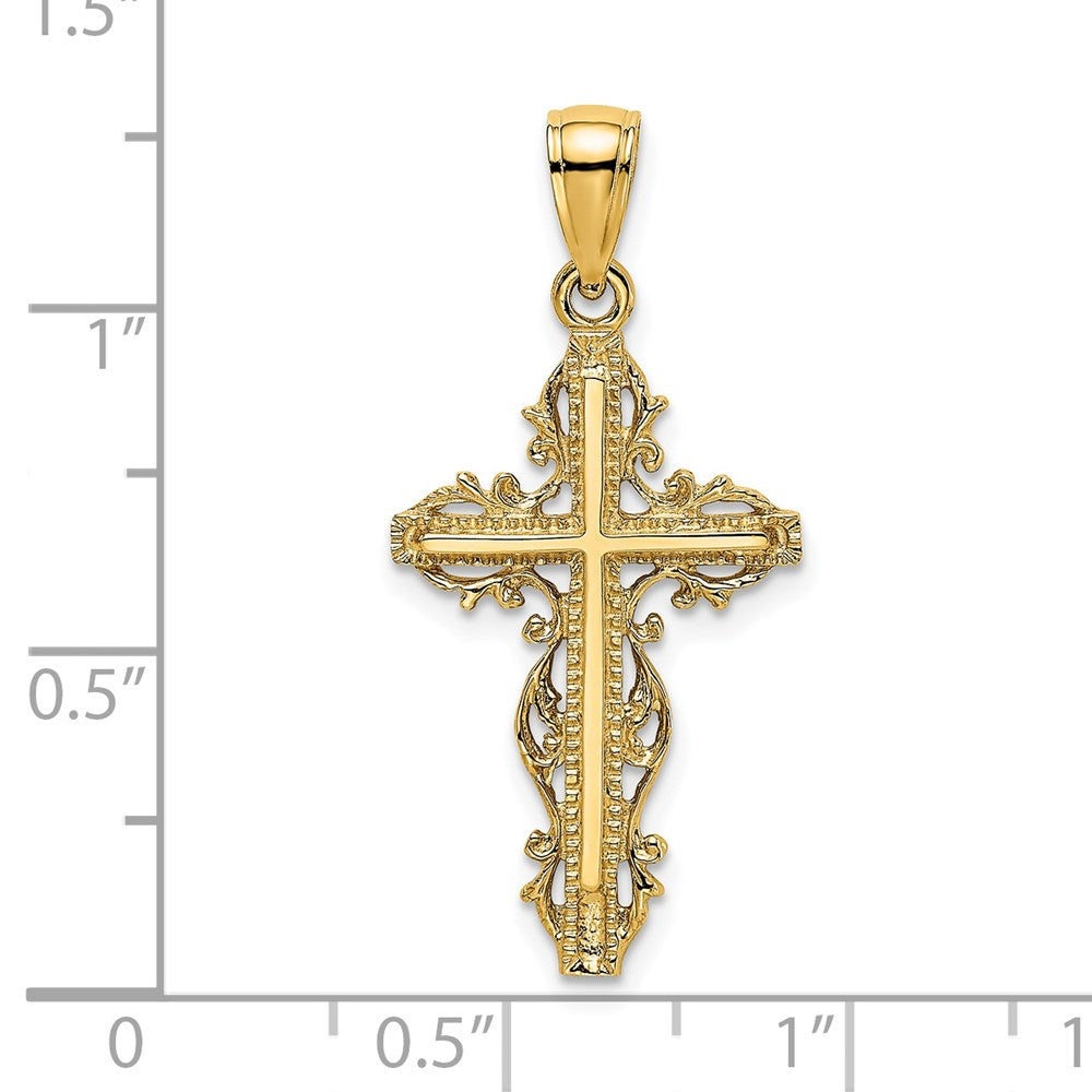 14k Yellow Gold Cross w/ Lace Trim Charm