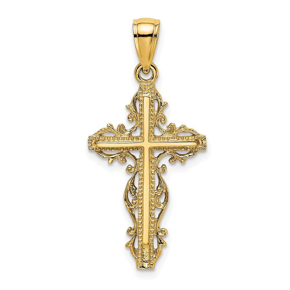 14k Yellow Gold Cross w/ Lace Trim Charm