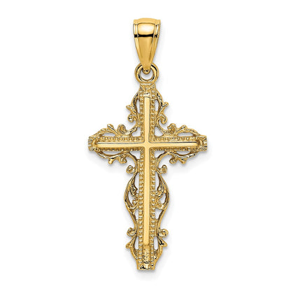14k Yellow Gold Cross w/ Lace Trim Charm