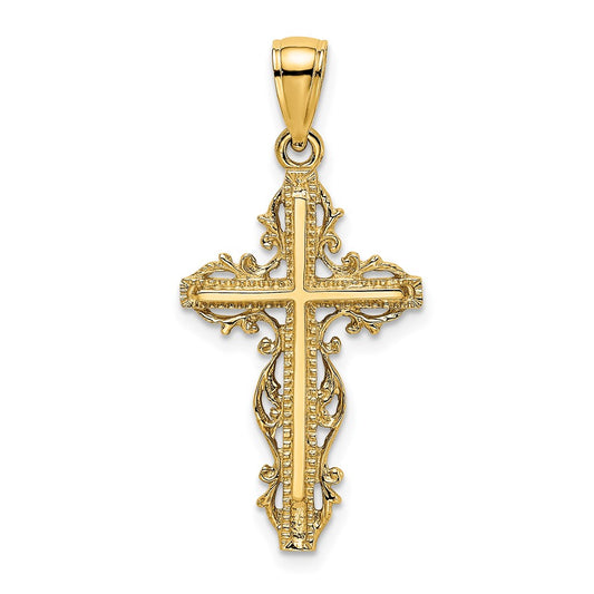 14k Yellow Gold Cross w/ Lace Trim Charm