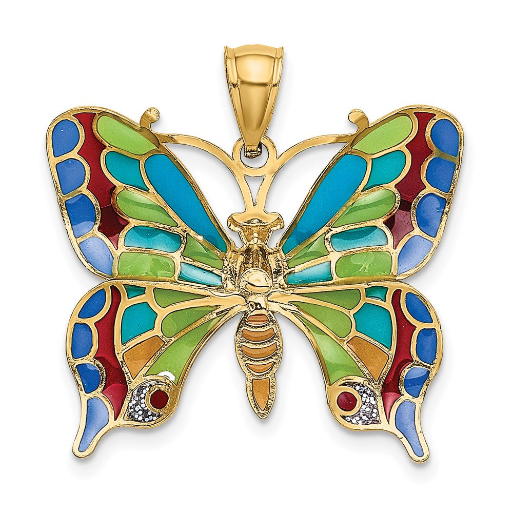 14k Yellow Gold Enameled Butterfly Pendant