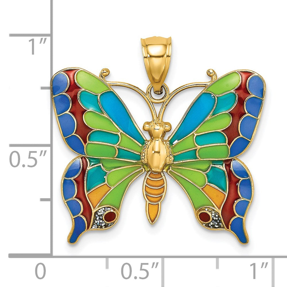 14k Yellow Gold Enameled Butterfly Pendant