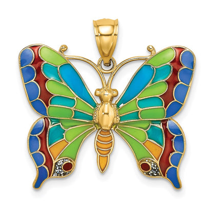 14k Yellow Gold Enameled Butterfly Pendant