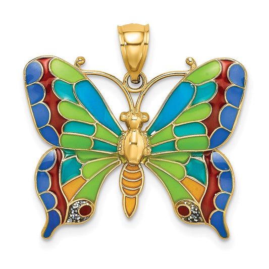 14k Yellow Gold Enameled Butterfly Pendant