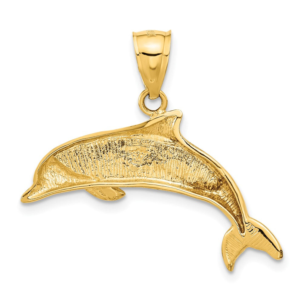 14k Yellow Gold Lab Created Opal Dolphin Pendant