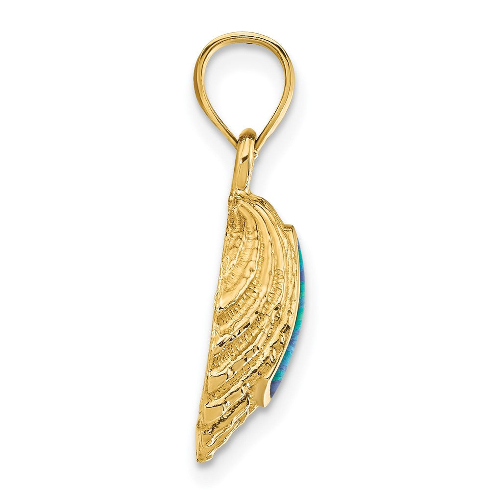 14k Yellow Gold Lab Created Opal Shell Pendant