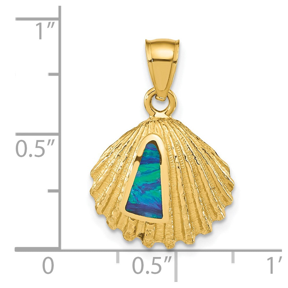 14k Yellow Gold Lab Created Opal Shell Pendant