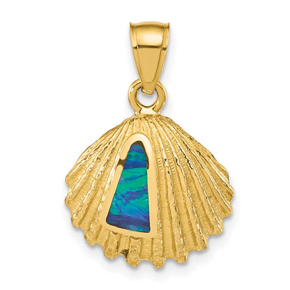 14k Yellow Gold Lab Created Opal Shell Pendant