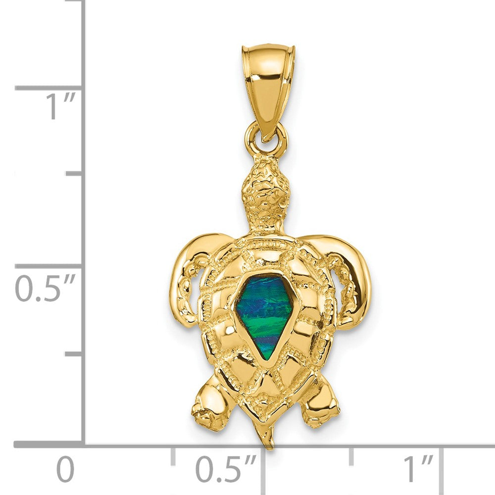 14k Yellow Gold Lab Created Opal Sea Turtle Pendant