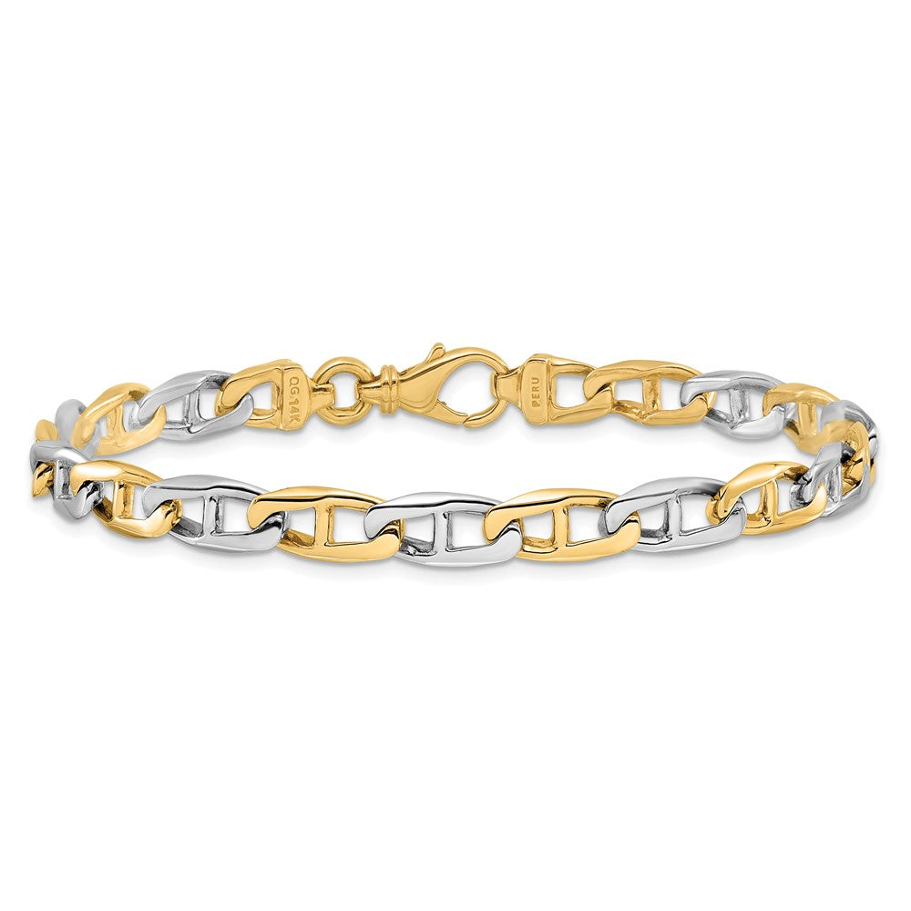 Solid 14K Two-tone Gold 20 inch 6.6mm Hand Polished Fancy Flat Anchor Link with Fancy Lobster Clasp Chain Necklace