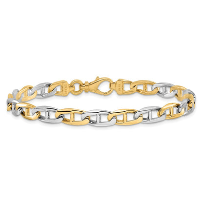 Solid 14K Two-tone Gold 20 inch 6.6mm Hand Polished Fancy Flat Anchor Link with Fancy Lobster Clasp Chain Necklace