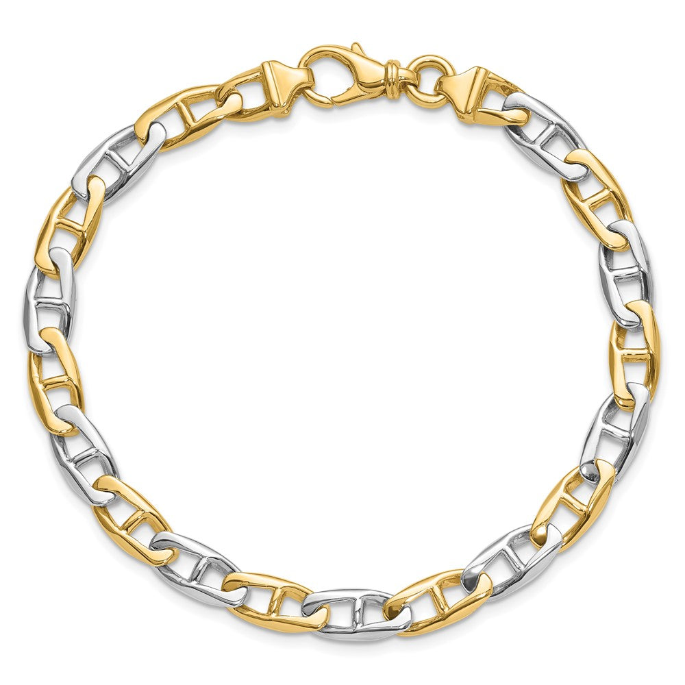 Solid 14K Two-tone Gold 20 inch 6.6mm Hand Polished Fancy Flat Anchor Link with Fancy Lobster Clasp Chain Necklace