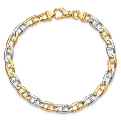 Solid 14K Two-tone Gold 20 inch 6.6mm Hand Polished Fancy Flat Anchor Link with Fancy Lobster Clasp Chain Necklace