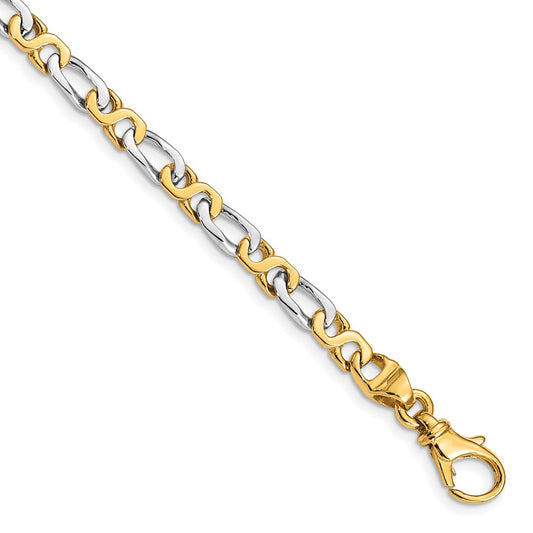 Solid 14K Two-tone Gold 18 inch 4.8mm Hand Polished Fancy Link with Fancy Lobster Clasp Chain Necklace