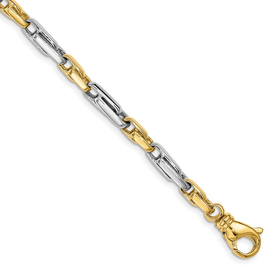 Solid 14K Two-tone Gold 9 inch 5mm Hand Polished Fancy Link with Fancy Lobster Clasp Chain Bracelet