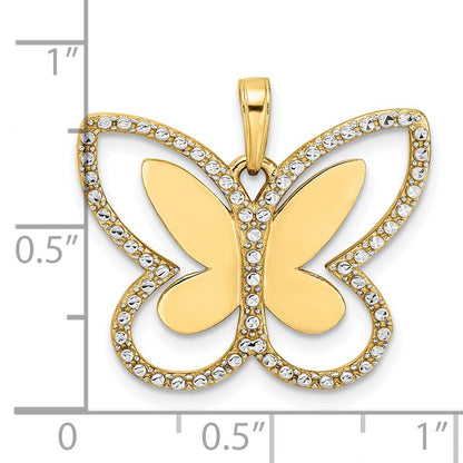 14k Yellow u0026 Rhodium Gold and White Rhodium Diamond-cut Butterfly Pendant