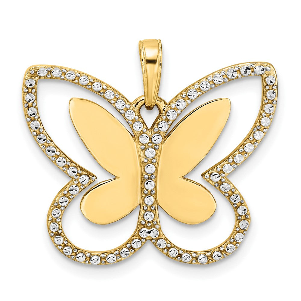 14k Yellow u0026 Rhodium Gold and White Rhodium Diamond-cut Butterfly Pendant