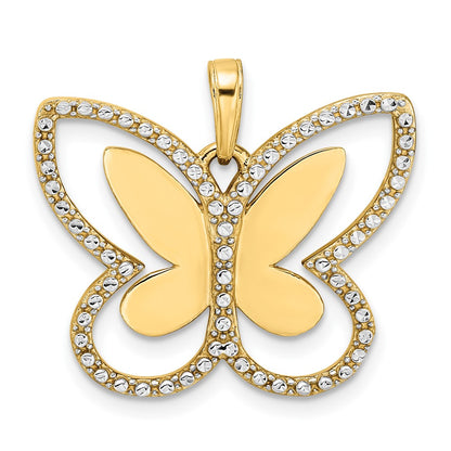 14k Yellow u0026 Rhodium Gold and White Rhodium Diamond-cut Butterfly Pendant