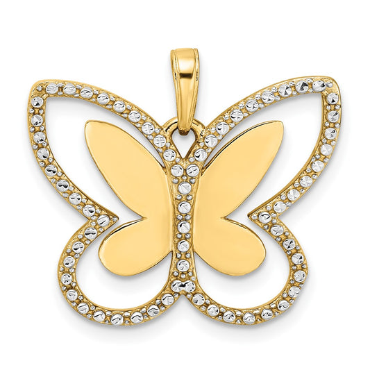14k Yellow u0026 Rhodium Gold and White Rhodium Diamond-cut Butterfly Pendant