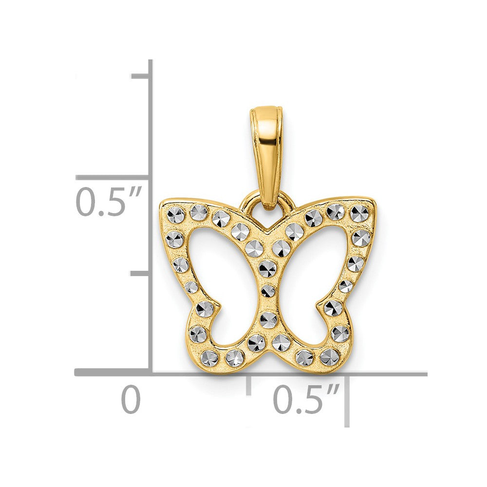 14k Yellow & Rhodium Gold and White Rhodium Diamond-cut Butterfly Pendant