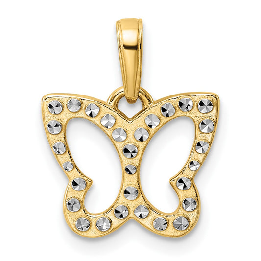 14k Yellow & Rhodium Gold and White Rhodium Diamond-cut Butterfly Pendant