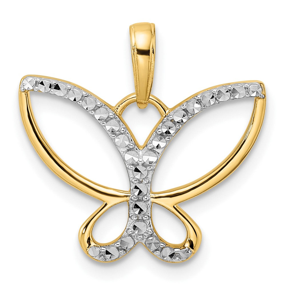 14k Yellow u0026 Rhodium Gold and White Rhodium Diamond-cut Butterfly Pendant