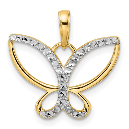 14k Yellow u0026 Rhodium Gold and White Rhodium Diamond-cut Butterfly Pendant