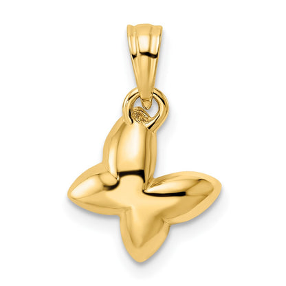 14k Yellow & Rhodium Gold and White Rhodium Half Diamond-cut Butterfly Pendant