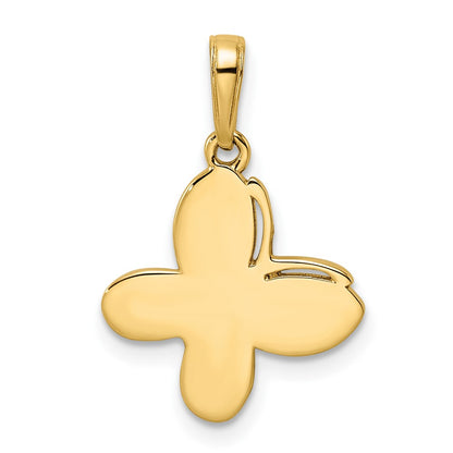 14k Yellow & Rhodium Gold and White Rhodium Diamond-cut Fancy Butterfly Pendant