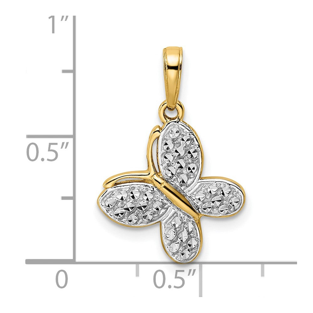 14k Yellow & Rhodium Gold and White Rhodium Diamond-cut Fancy Butterfly Pendant