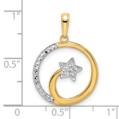 14k Yellow & Rhodium Gold & White Rhodium D/C Shooting Star Pendant