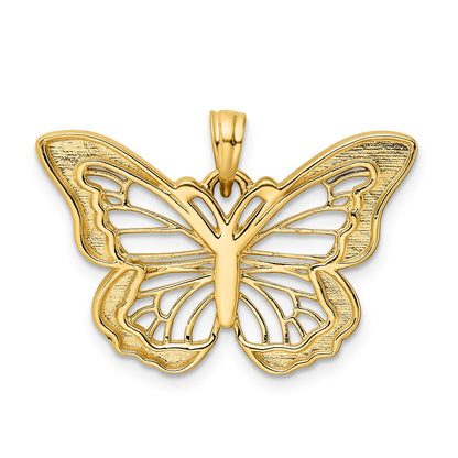 14k Yellow & Rhodium Gold and White Rhodium Diamond-cut Butterfly Pendant