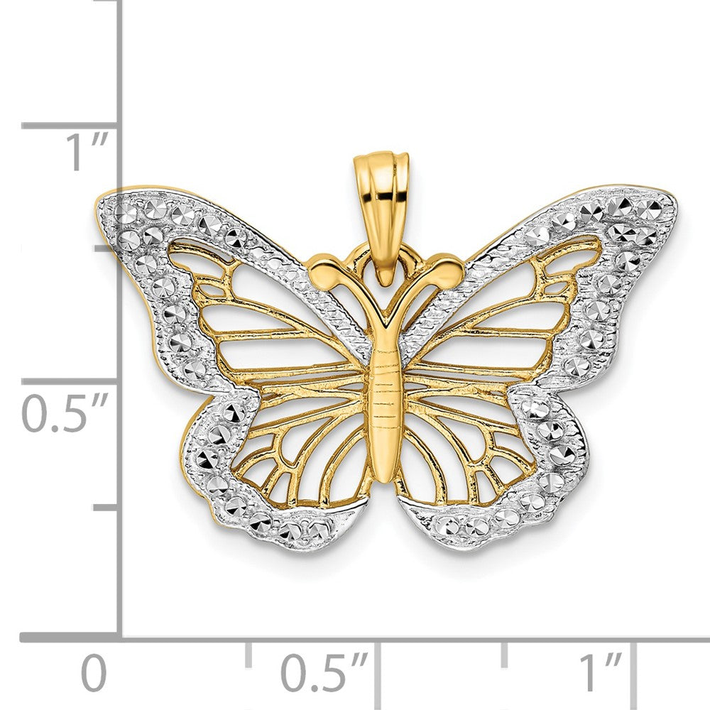 14k Yellow & Rhodium Gold and White Rhodium Diamond-cut Butterfly Pendant