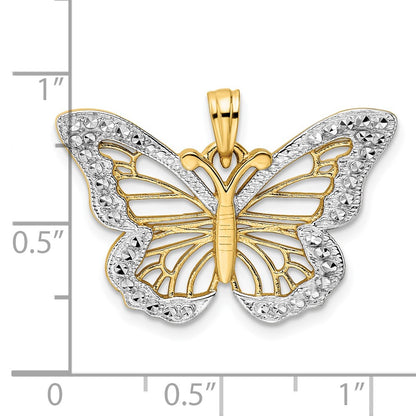 14k Yellow & Rhodium Gold and White Rhodium Diamond-cut Butterfly Pendant