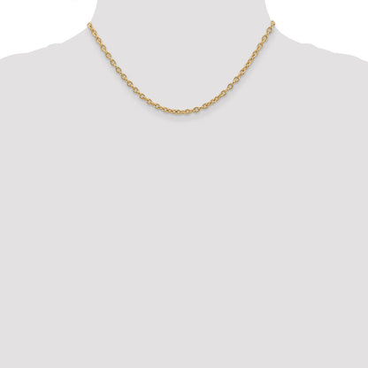 14K Yellow Gold 16 inch 3.2mm Round Open Link Cable with Lobster Clasp Chain Necklace