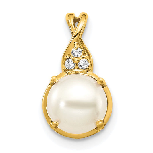 14k yellow gold fwc pearl and real diamond pendant pm3625 pl 003 ya