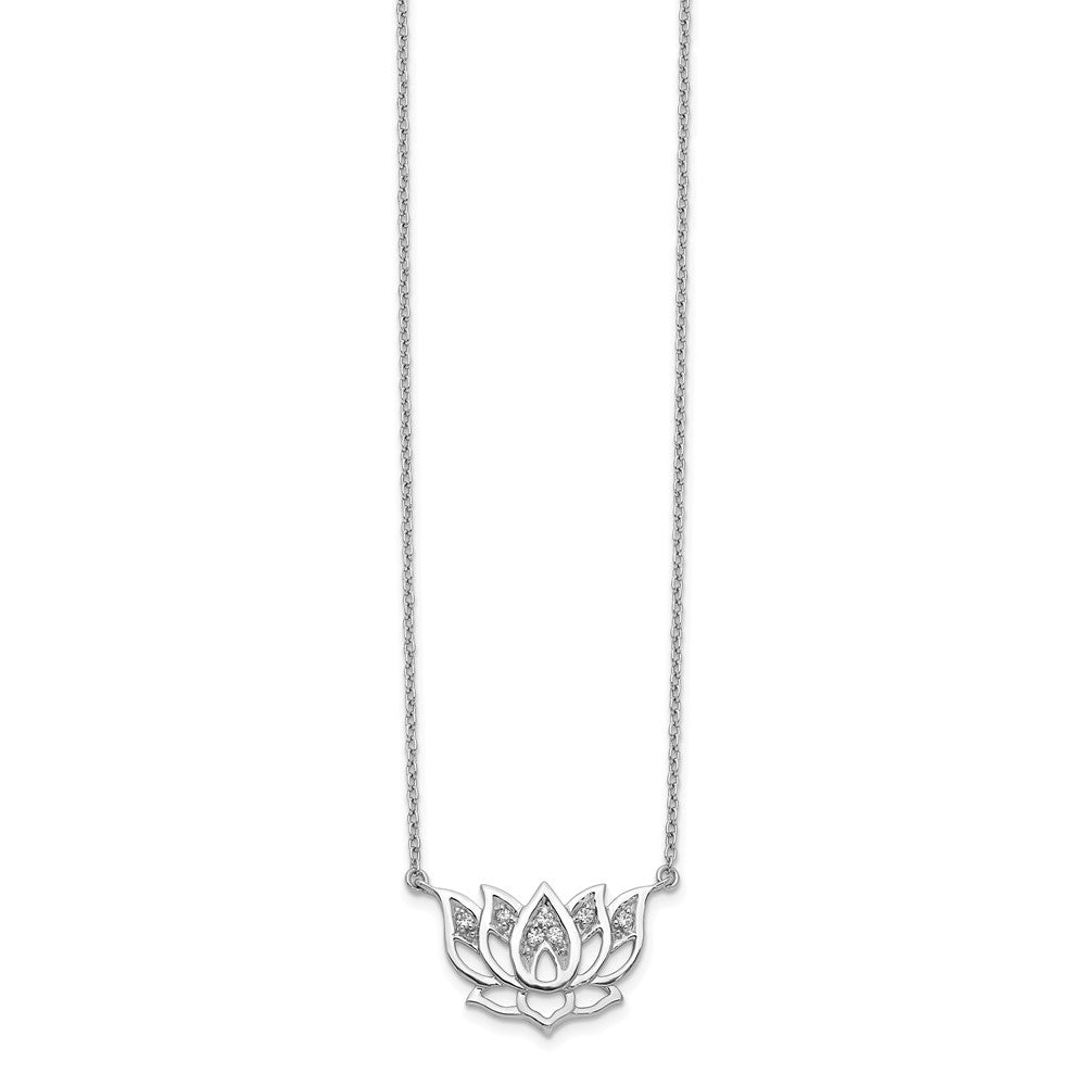 14k white gold real diamond lotus flower 18 inch necklace pm3810 008 wa
