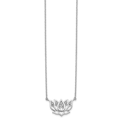 14k white gold real diamond lotus flower 18 inch necklace pm3810 008 wa