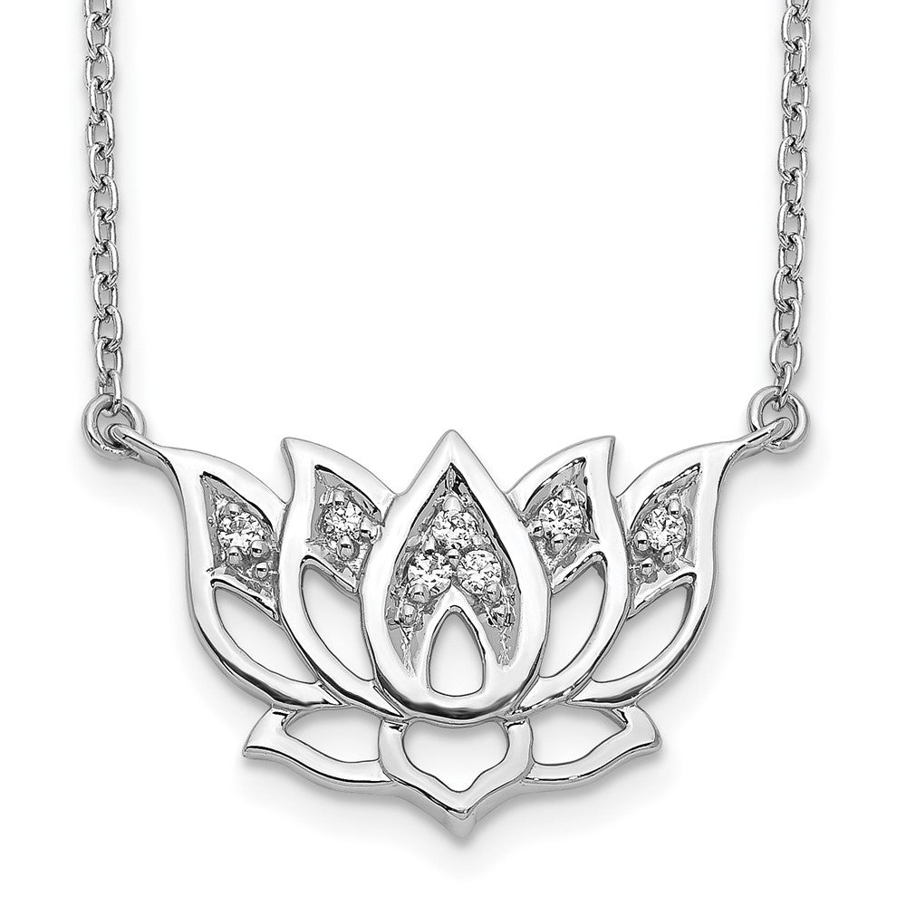 14k white gold real diamond lotus flower 18 inch necklace pm3810 008 wa